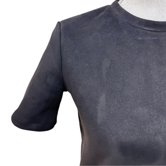 Zara black faux suede back exposed zipper with pull tab short sleeve top small - Picture 5 of 11